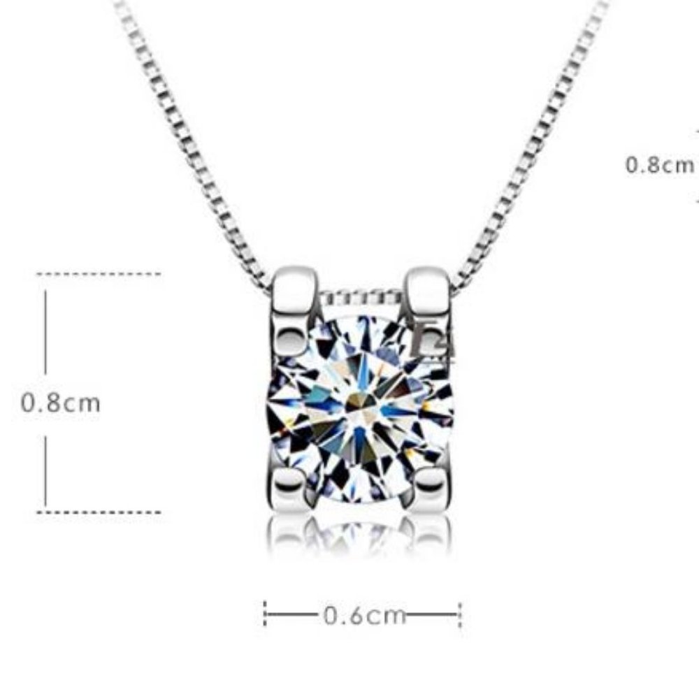 925 Sterling Silver Solitaire Diamond Necklace B - Picture 5 of 5